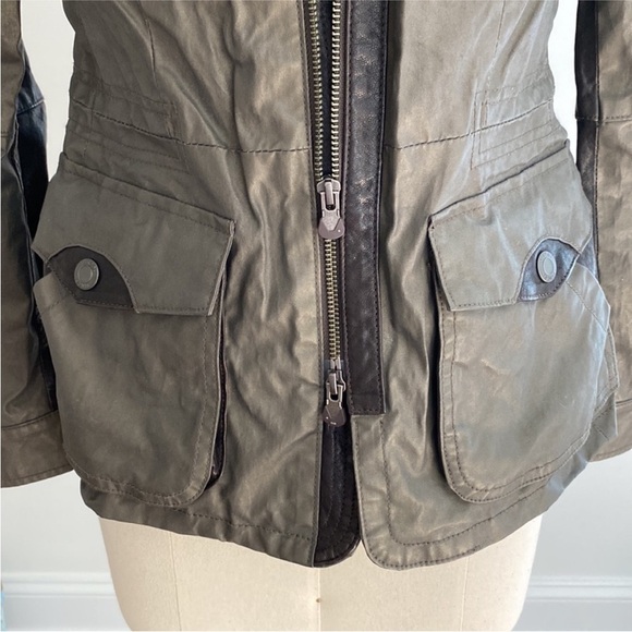 Vince Army Green Polished Cotton and Leather Utility Jacket XS - Picture 6 of 15
